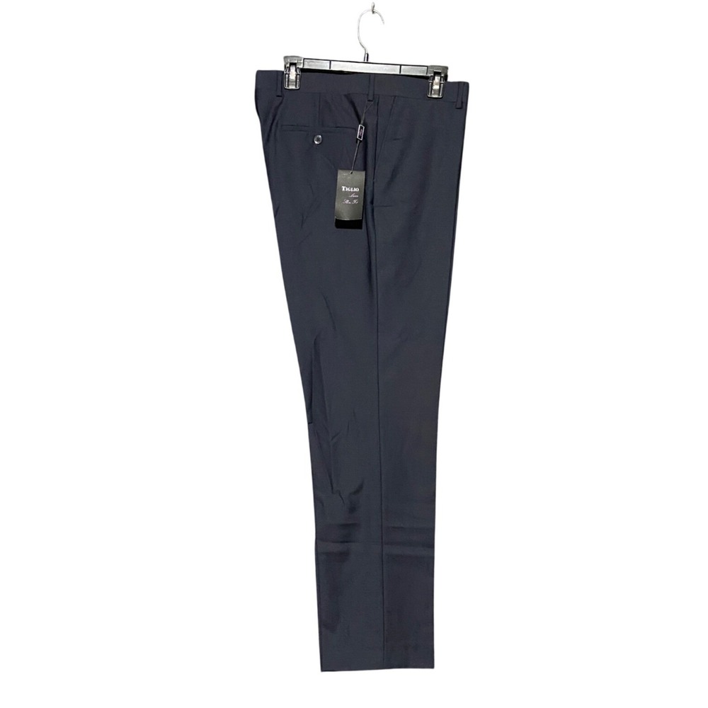 Tiglio Luxe Slim Fit Men Navy Blue Pure Wool Italian Fabric Dress Pants 38R NEW